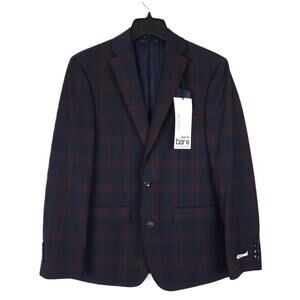 Bar III Men's Slim-Fit Stretch Wool Suit Jacket Burgundy/Navy Plaid 38L NWT